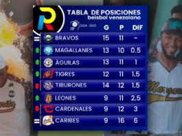 Tabla de posiciones de la LVBP tras partidos del 14 de noviembre de 2024 tiene a Bravos pirmero magallanes segundo y tiburones quinto del beisbol venezolano