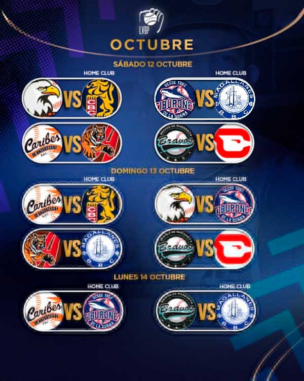 calendario lvbp octubre 2024 - 2025 beisbol venezolano temporada