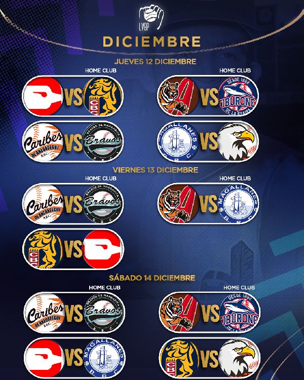 calendario lvbp diciembre del 12 al 14 partidos del beisbol venezolano