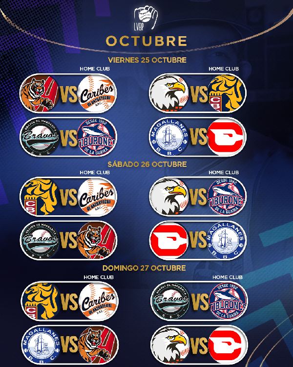 calendario octubre cardenales juegos lvbp beisbol venezolano 