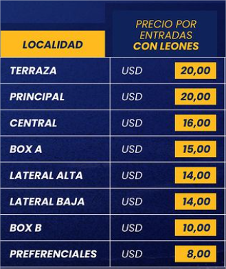 precio de entradas Caracas Magallanes 20 de octubre Valencia