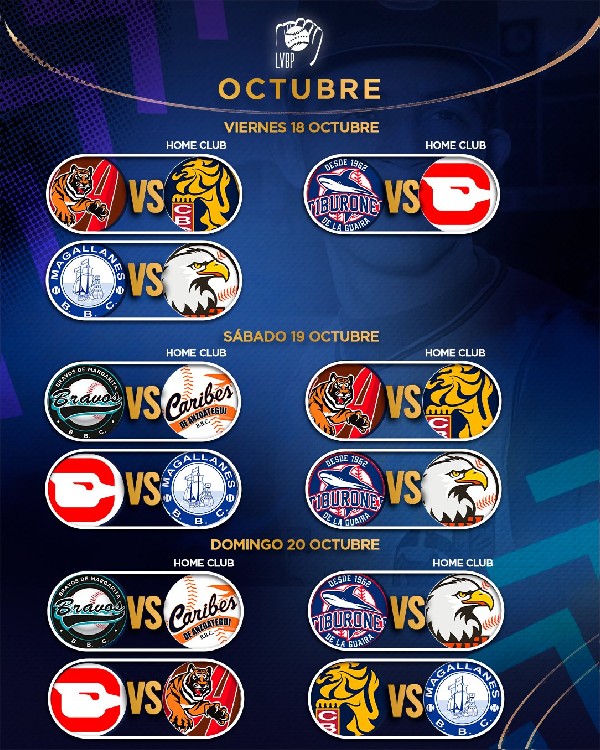 lvbp calendario 2024 - 2025 partidos octubre caracas magallanes águilas