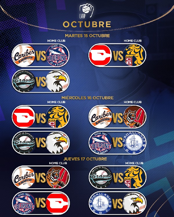 calendario LVBP 2024 -  2025 partidos de octubre 15 16 17